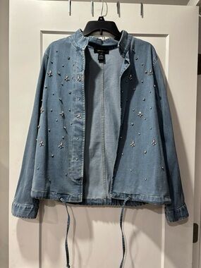 Karen Kane Light Wash Denim Jacket with Crystal Accents